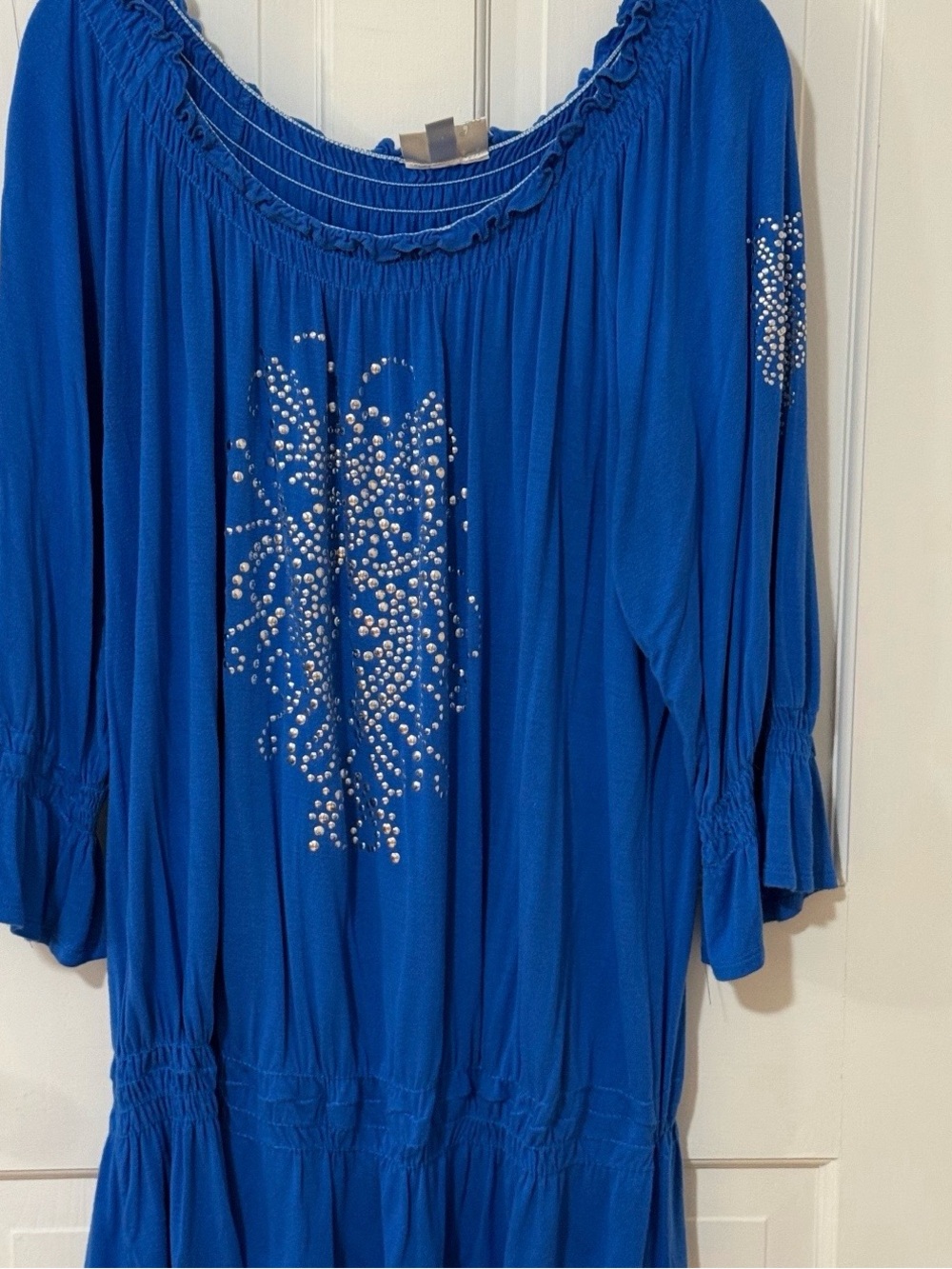 dressbarn Royal Blue Beaded Peasant Top